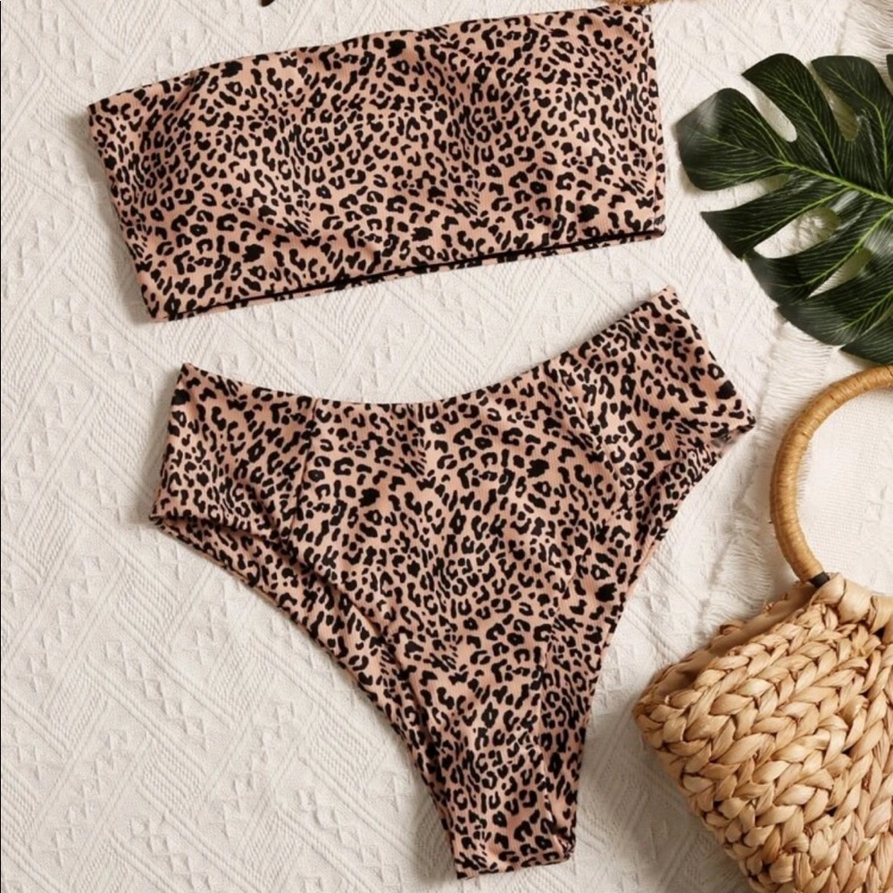 NEW Bandeau High Waisted Ribbed Bikini Swimsuit